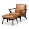 Baxton Studio Bianca Mid-Century Modern Wood and Tan Faux Leather 2-Piece Lounge chair and Ottoman Set 190-11392-11484-ZORO - alternate 3